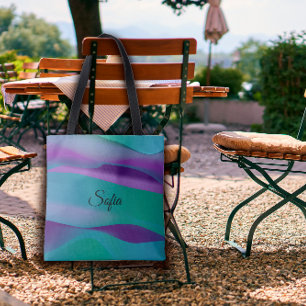 Eenvoudige golf paarse turquoise violet met naam draagtas