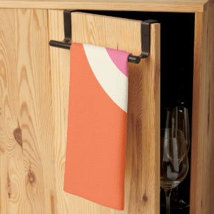 Eenvoudige golven 3 - Roze, Oranje en crème Theedoek