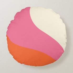 Eenvoudige golven - Roze, Oranje en crème Rond Kussen