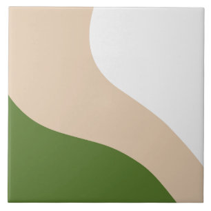 Eenvoudige golven - Wit, Zand & Palmgroen Tegeltje