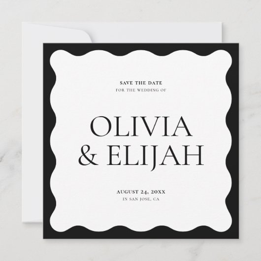 Eenvoudige golvende zwart-wit modern Save the Date Kaart (Voorkant)