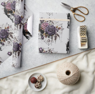 Eenvoudige gotische rozen & schedel Halloween fees Cadeaupapier
