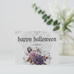 Eenvoudige gotische rozen & schedel Halloween fees Feestdagenkaart