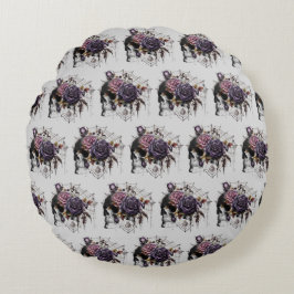 Eenvoudige gotische rozen & schedel Halloween fees Rond Kussen