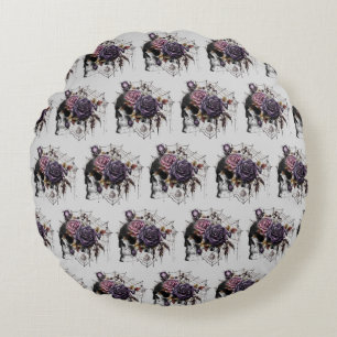 Eenvoudige gotische rozen & schedel Halloween fees Rond Kussen