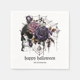 Eenvoudige gotische rozen & schedel Halloween fees Servet