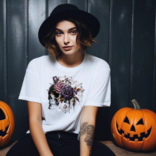 Eenvoudige gotische rozen & schedel Halloween fees T-shirt