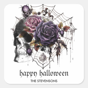 Eenvoudige gotische rozen & schedel Halloween fees Vierkante Sticker
