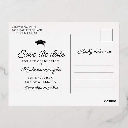 Eenvoudige Goud Folie Boog Afstudeerfeest Datum Be Folie Uitnodiging Briefkaart (Achterkant)