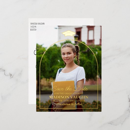 Eenvoudige Goud Folie Boog Afstudeerfeest Datum Be Folie Uitnodiging Briefkaart (Voorkant / Achterkant)