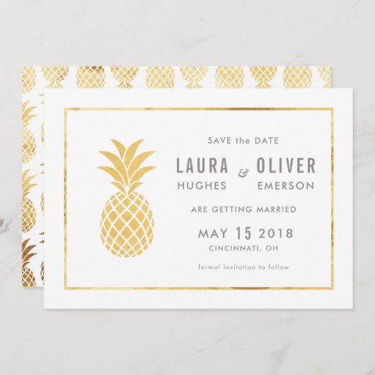 Eenvoudige Gouden Ananas Save the Date Kaarten (Voorkant / Achterkant)