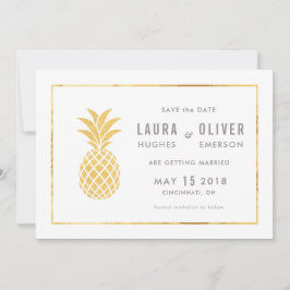 Eenvoudige Gouden Ananas Save the Date Kaarten