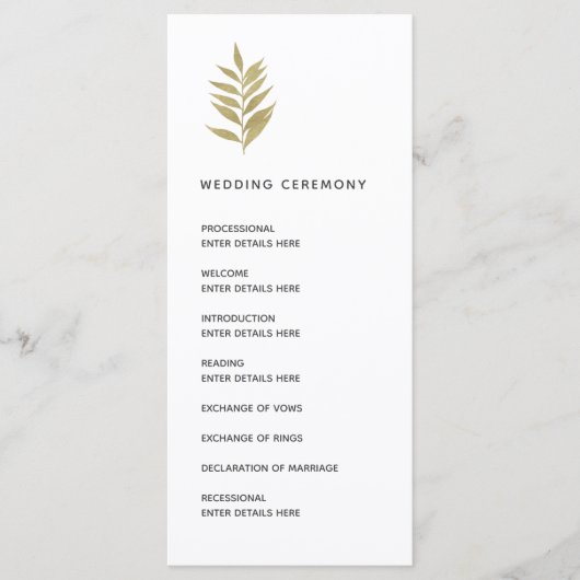 Eenvoudige gouden blad botanische bruiloft ceremon programma (Voorkant)