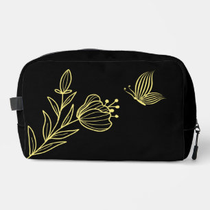 Eenvoudige gouden bloemen zwart toilettasje