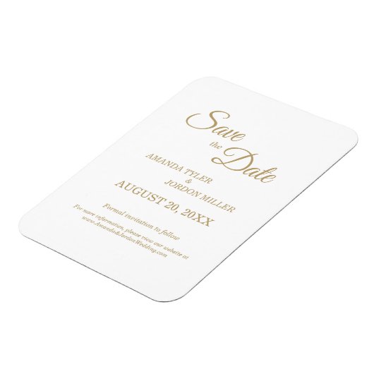 Eenvoudige Gouden Calligraphy Save the Date Magneet (Linkerzijde)
