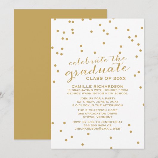 Eenvoudige gouden Confetti afstudeerfeest Kaart (Voorkant / Achterkant)