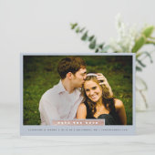 Eenvoudige gouden en blauwe blokfoto save the date (Staand voorkant)