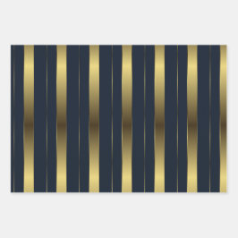 Eenvoudige gouden en marineblauwe geometrische str inpakpapier vel