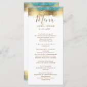 Eenvoudige gouden folie en aquablauwe rand minimal menu (Voorkant / Achterkant)