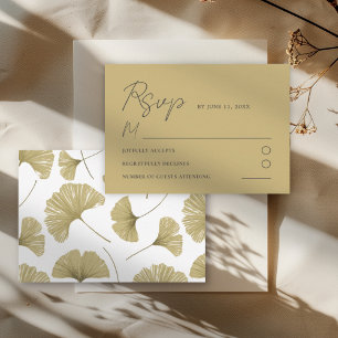 Eenvoudige Gouden Gele Ginkgo Blad Huwelijks RSVP Kaartje