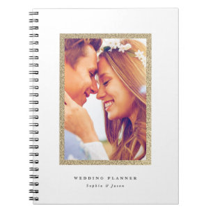 Eenvoudige Gouden Glitter Lijst Foto Bruiloft Notitieboek
