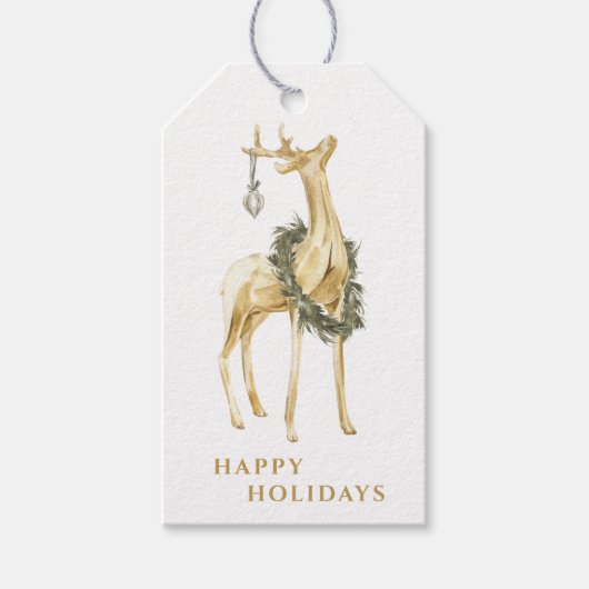 Eenvoudige gouden herten met krans en Ornament Cadeaulabel (Voorkant)