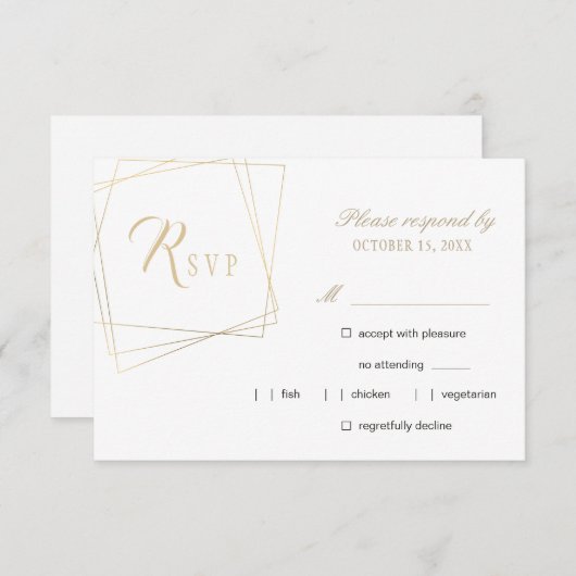 Eenvoudige gouden kalligrafie geometrische lijst b RSVP kaartje (Voorkant / Achterkant)