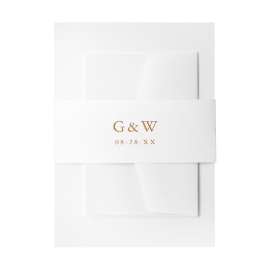 Eenvoudige Gouden Kleur Monogrammen en Datum Bruil Uitnodigingen Wikkel (Voorkant Voorbeeld)