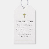 Eenvoudige gouden kruis foto doop dank u gunst cadeaulabel (Voorkant)