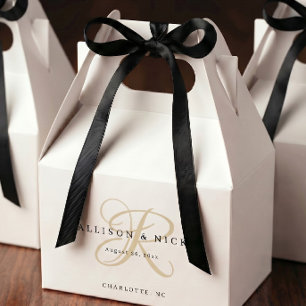 Eenvoudige gouden monogram trouwfeest gunstdozen bedankdoosjes