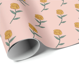 Eenvoudige gouden Rozen Ditsy Floral Pink Holiday  Cadeaupapier