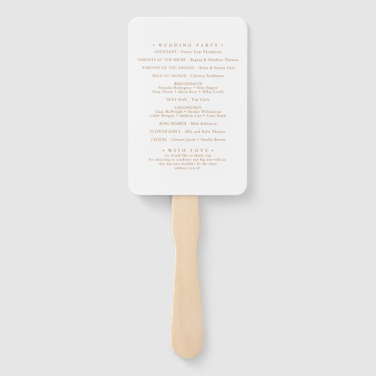 Eenvoudige gouden script bruiloft programma fans handwaaier (Achterkant)