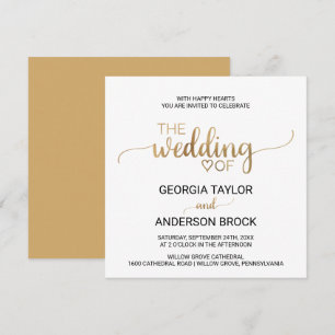 Eenvoudige goudkalligrafie Square Weddenschap Kaart