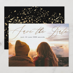 Eenvoudige goudkoorts Moderne kalligrafie Het huwe Save The Date