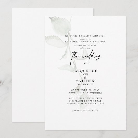 Eenvoudige Greenery Beide Parents Wedding Invitati Kaart (Voorkant / Achterkant)
