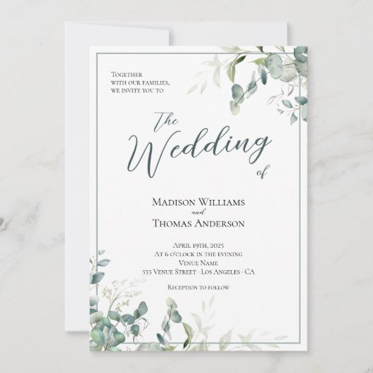 Eenvoudige Greenery Script Typografie QR Code Wedd Kaart (Voorkant)