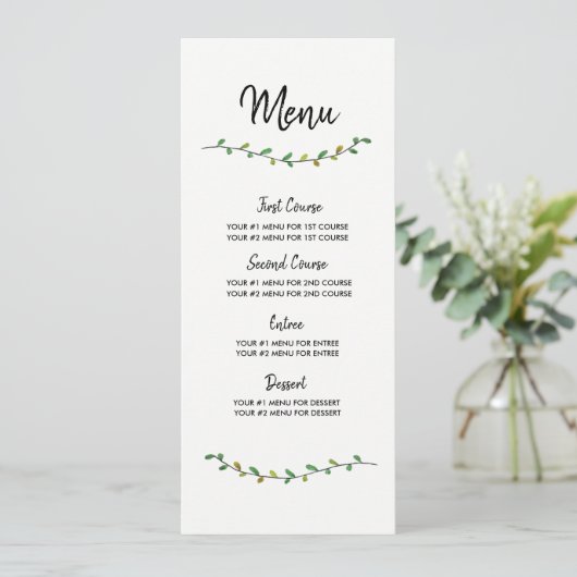 Eenvoudige Greenery Wedding-menukaart Menu (Staand voorkant)