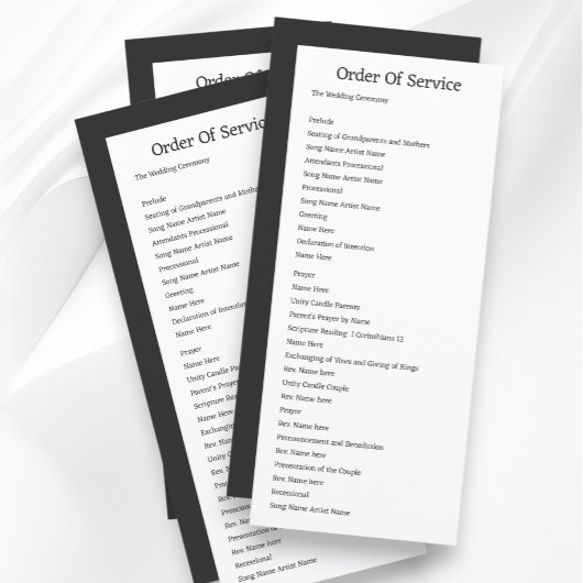 Eenvoudige Grijs Wit Orde van de Dienst Bruiloft K Kaart