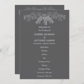 Eenvoudige Grijze Eucalyptus Line Art Wedding Programma (Voorkant / Achterkant)