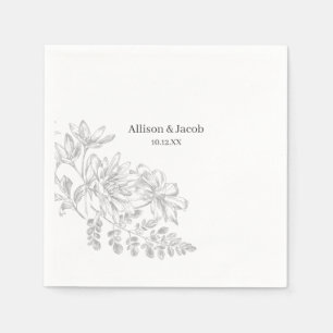 Eenvoudige grijze Floral Line Tekening Servet