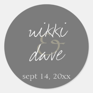 Eenvoudige grijze handgeschreven bruiloft gunst la ronde sticker