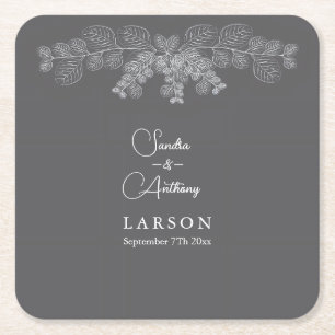 Eenvoudige Grijze Lijn Art Eucalyptus Wedding Vierkante Kartonnen Onderzetter