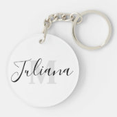 Eenvoudige grijze script monogram sleutelhanger (Achterkant)
