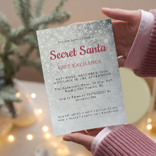 Eenvoudige Grijze Sneeuwvlokken Secret Santa Party Kaart