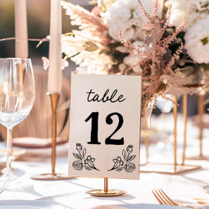 Eenvoudige grillige bloemenbruiloft tafel nummer K Kaart