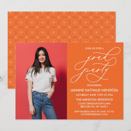 EENVOUDIGE GRILLIGE CALLIGRAFIE AFSTUDEREN UITNODI KAART (Voorkant / Achterkant)