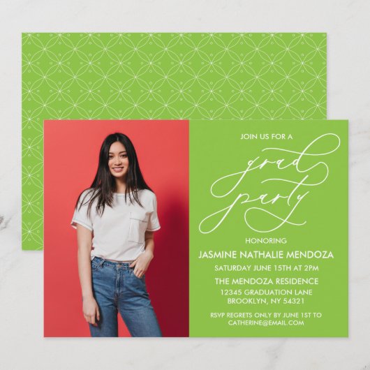 EENVOUDIGE GRILLIGE CALLIGRAFIE AFSTUDEREN UITNODI KAART (Voorkant / Achterkant)