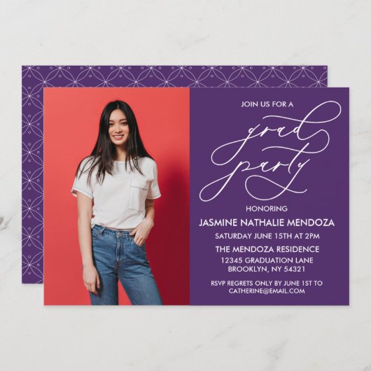 EENVOUDIGE GRILLIGE CALLIGRAFIE AFSTUDEREN UITNODI KAART (Voorkant / Achterkant)