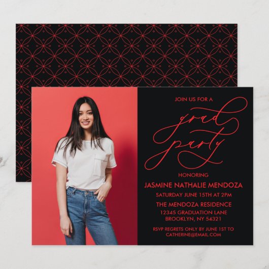 EENVOUDIGE GRILLIGE CALLIGRAFIE AFSTUDEREN UITNODI KAART (Voorkant / Achterkant)