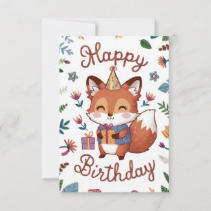 Eenvoudige grillige Fox verjaardag Kaart